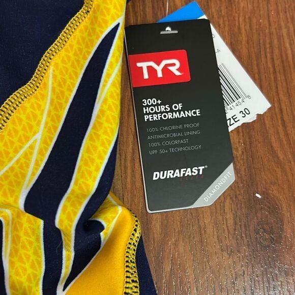 NWT TYR navy and yellow one piece swimsuit performance diamond fit size small (3 - Picture 2 of 5